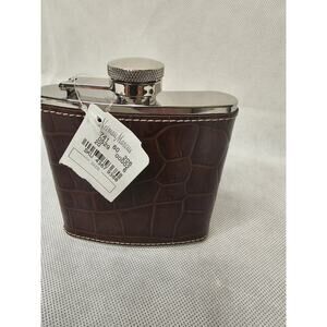 Neiman Marcus Crocodile Pattern Leather Stainless Steel Leak Proof Hip Flask 6oz
